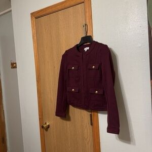 Carmen Marc Valvo Small Solid Burgundy Long Sleeve Knit Jacket w/Pockets - EUC